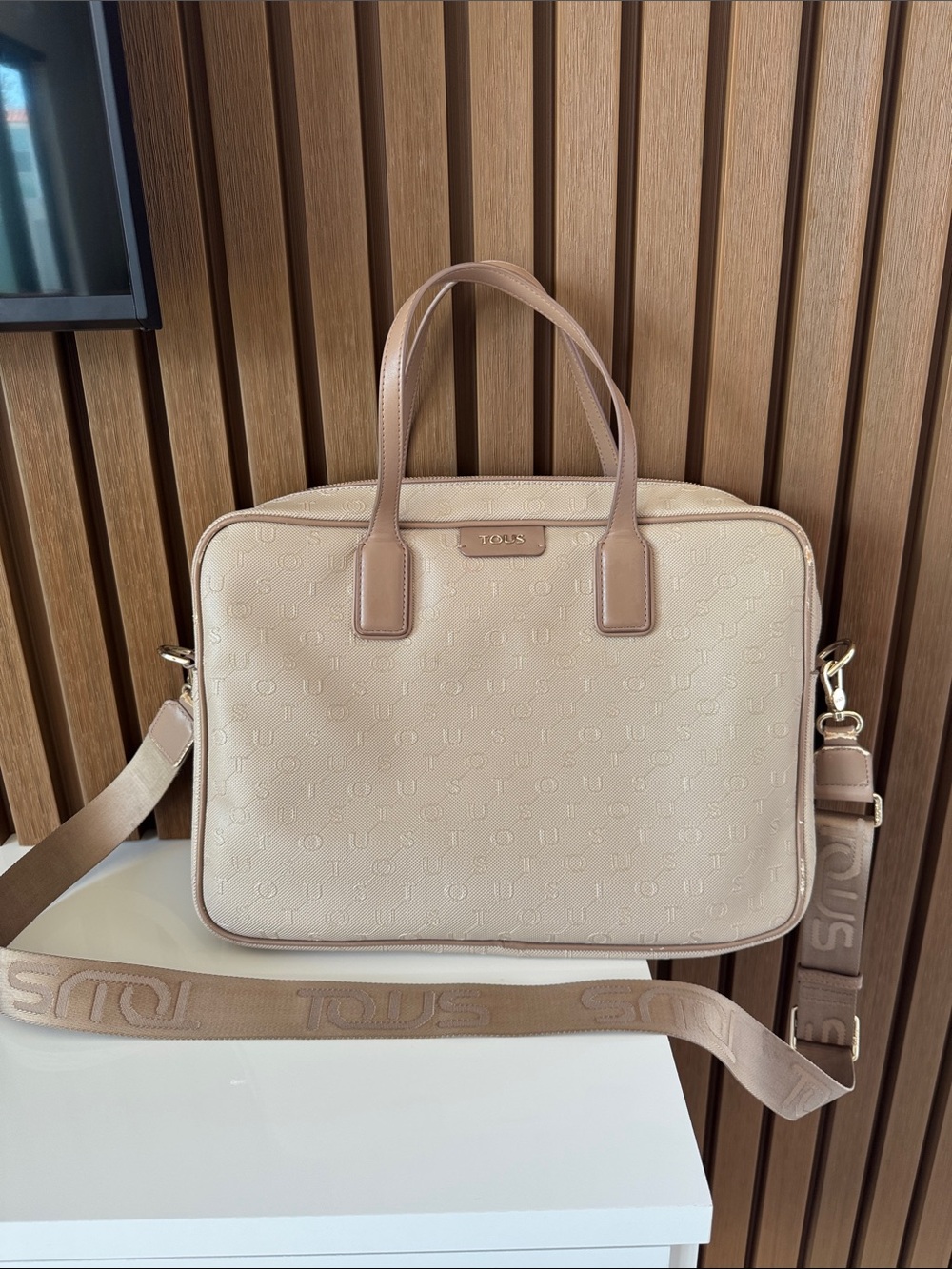 Tous Beige and Tan Laptop Bag